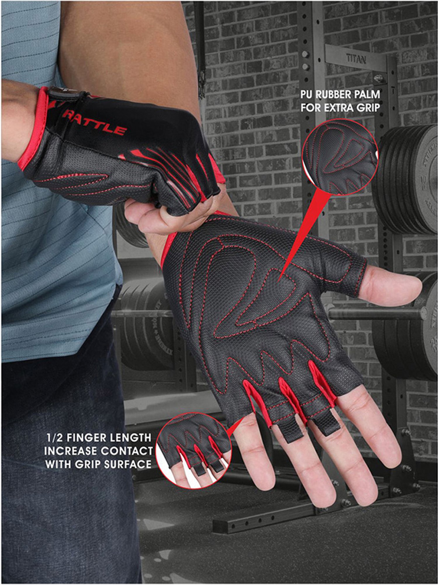 Nivia Rattle Gym Glove (Black) Size - L
