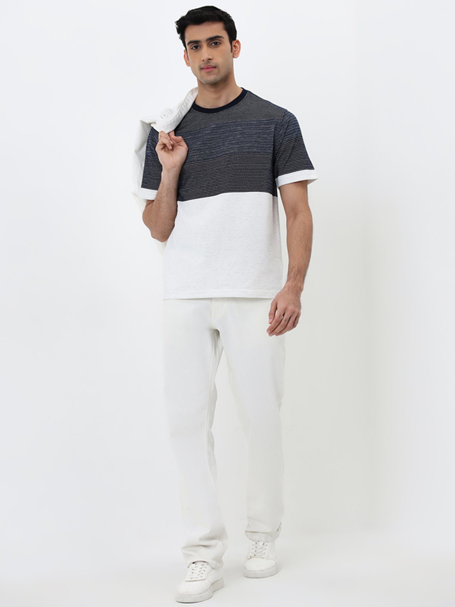 WES Lounge by Westside Navy Striped Relaxed-Fit T-Shirt