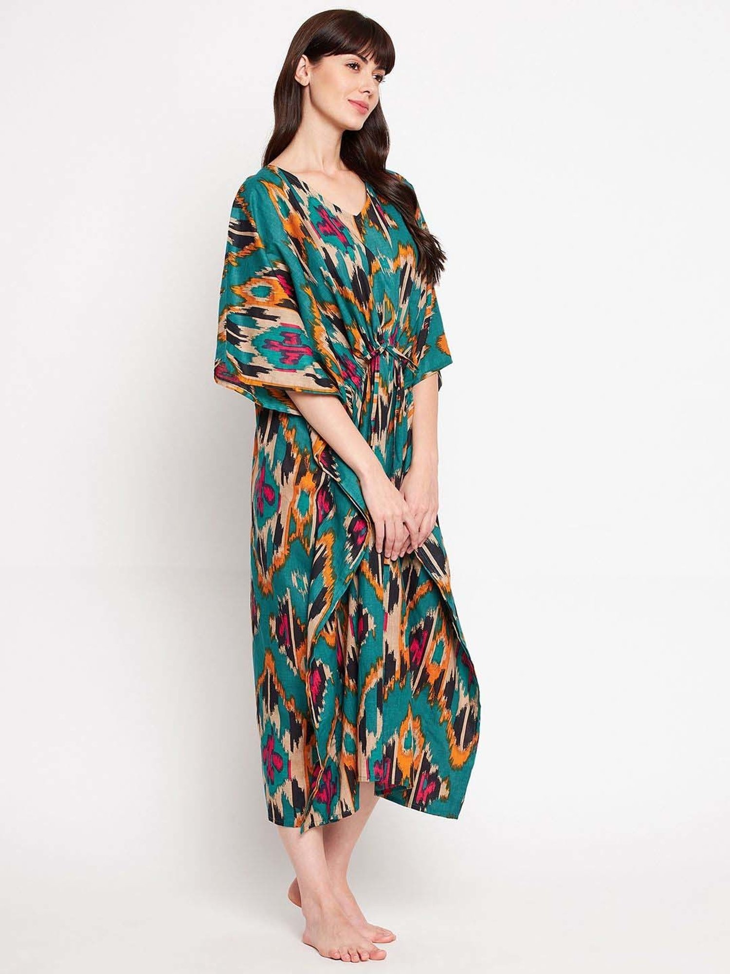Secrets By ZeroKaata Green & Blue Cotton Printed Kaftan - Pack Of 2
