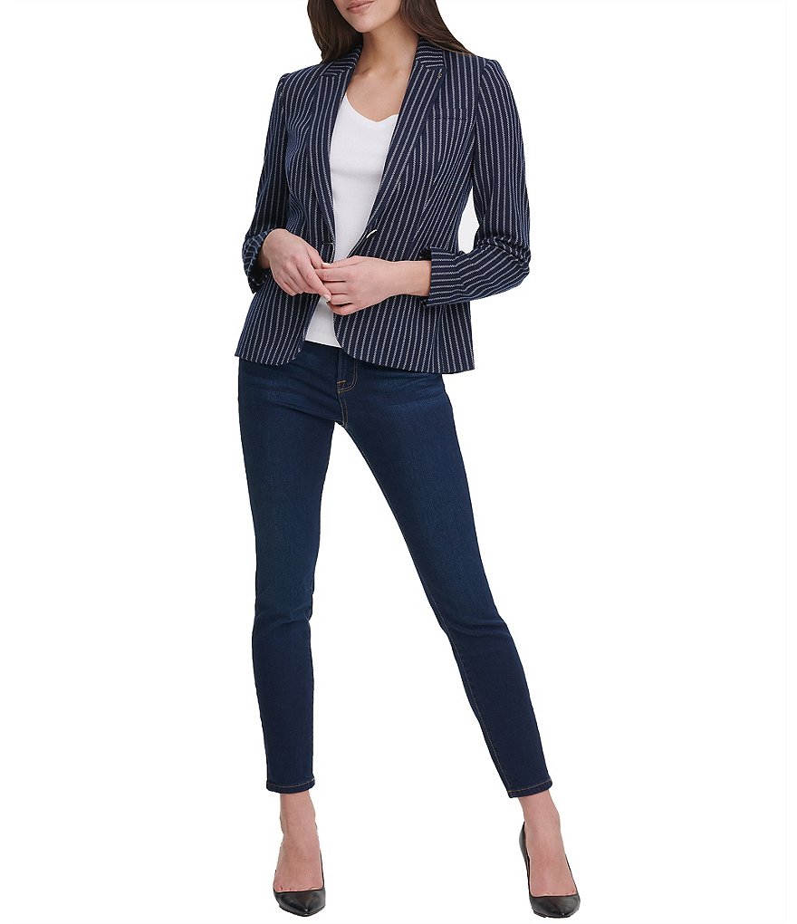 Tommy Hilfiger Stripe One Button Long Sleeve Blazer