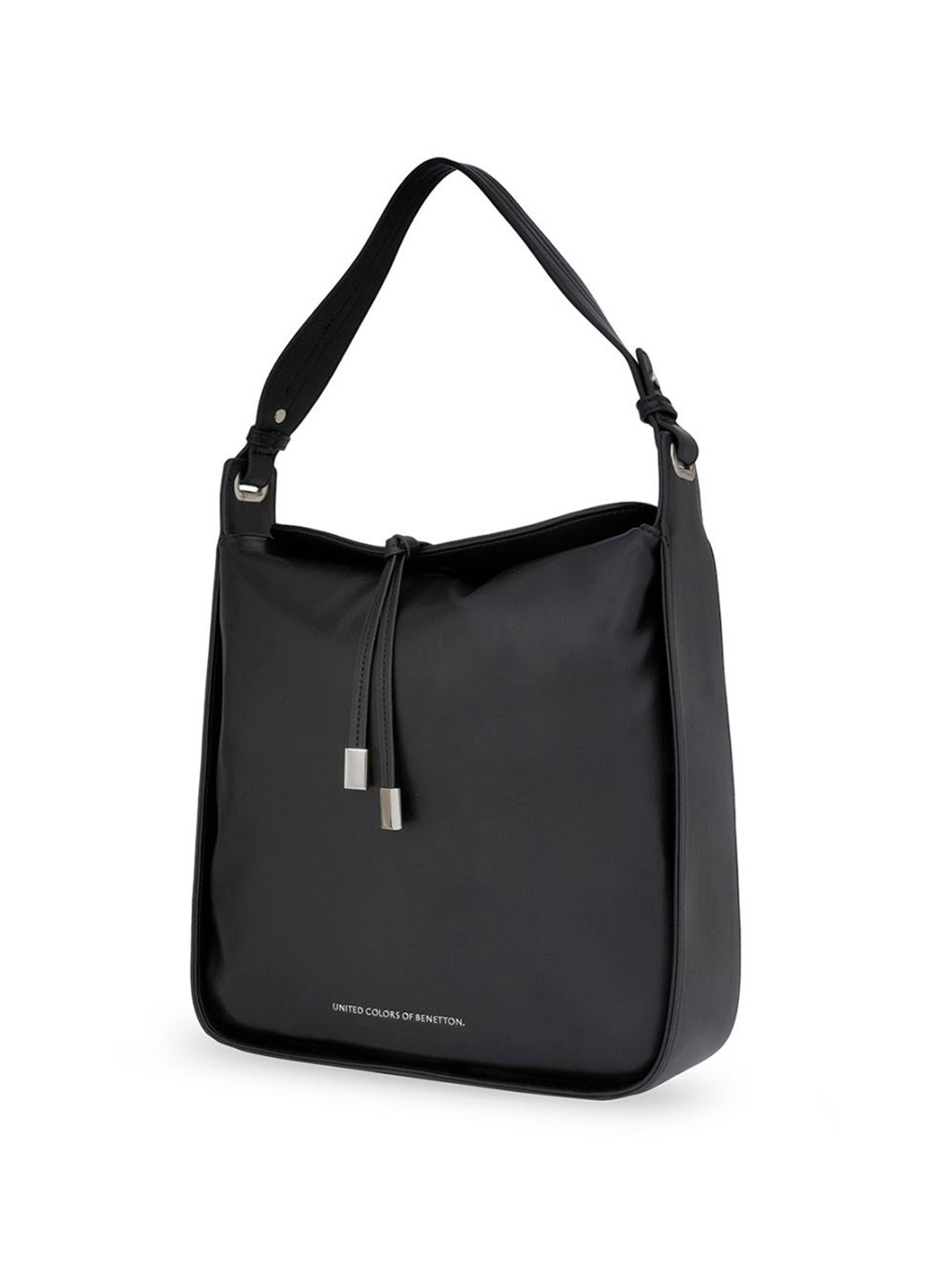 United Colors of Benetton Eve Black PU Solid Hobo Shoulder Handbag