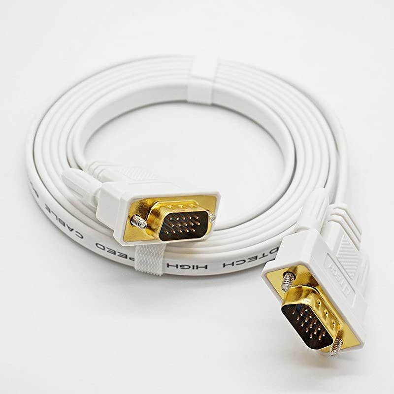 Thin Flexible 6 Feet VGA to VGA Cable Male to Male 1080p High Resolution Short Computer Monitor Cord - White - 6ft
