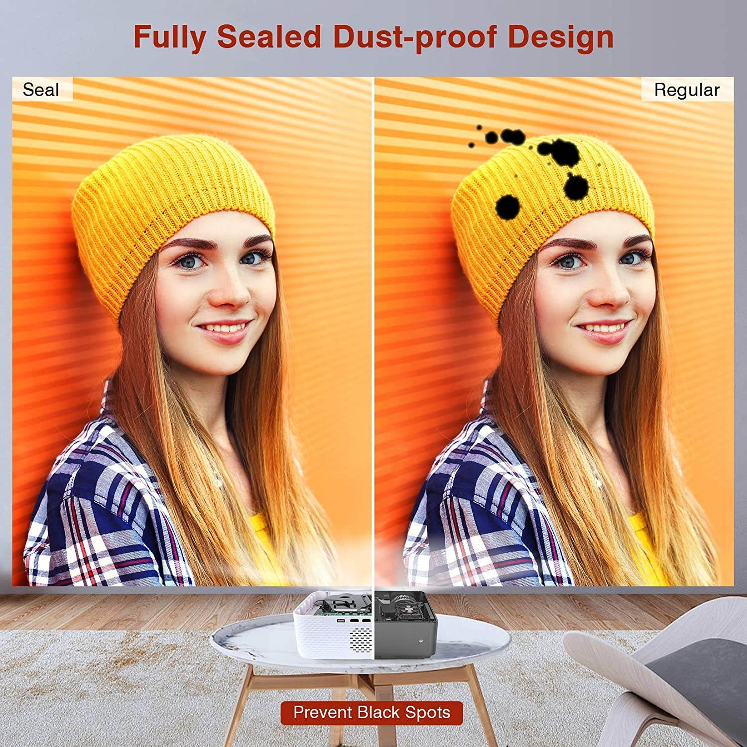 FANGOR 701 WiFi Projector Native 1080P, Bluetooth/Full Sealed Design/Digital Keystone/300&rdquo; Display/50%Zoom 8500L Movie Projector Support 4K, for phone/PC/XBox/PS4/TV Stick