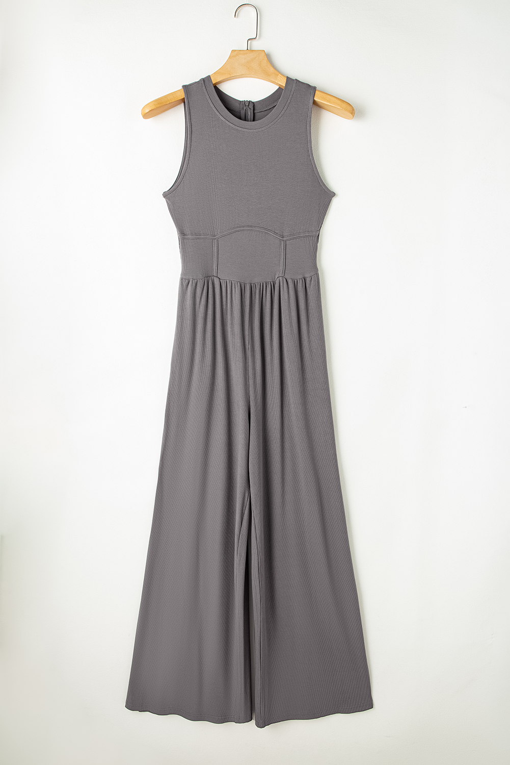 Medium Grey Sleeveless High Waist Wide Leg Jumpsuit