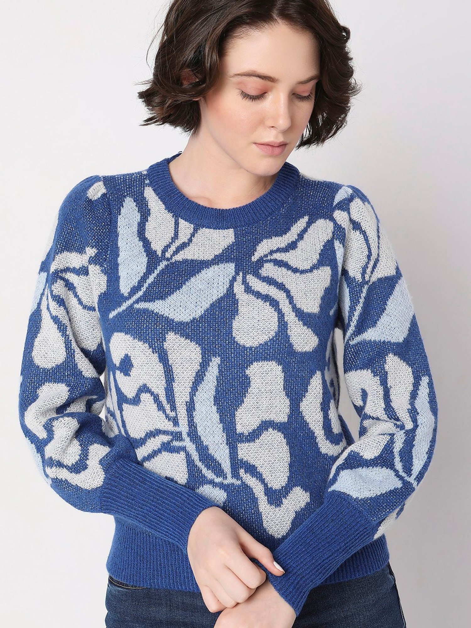 Vero Moda Blue & White Printed Pullover