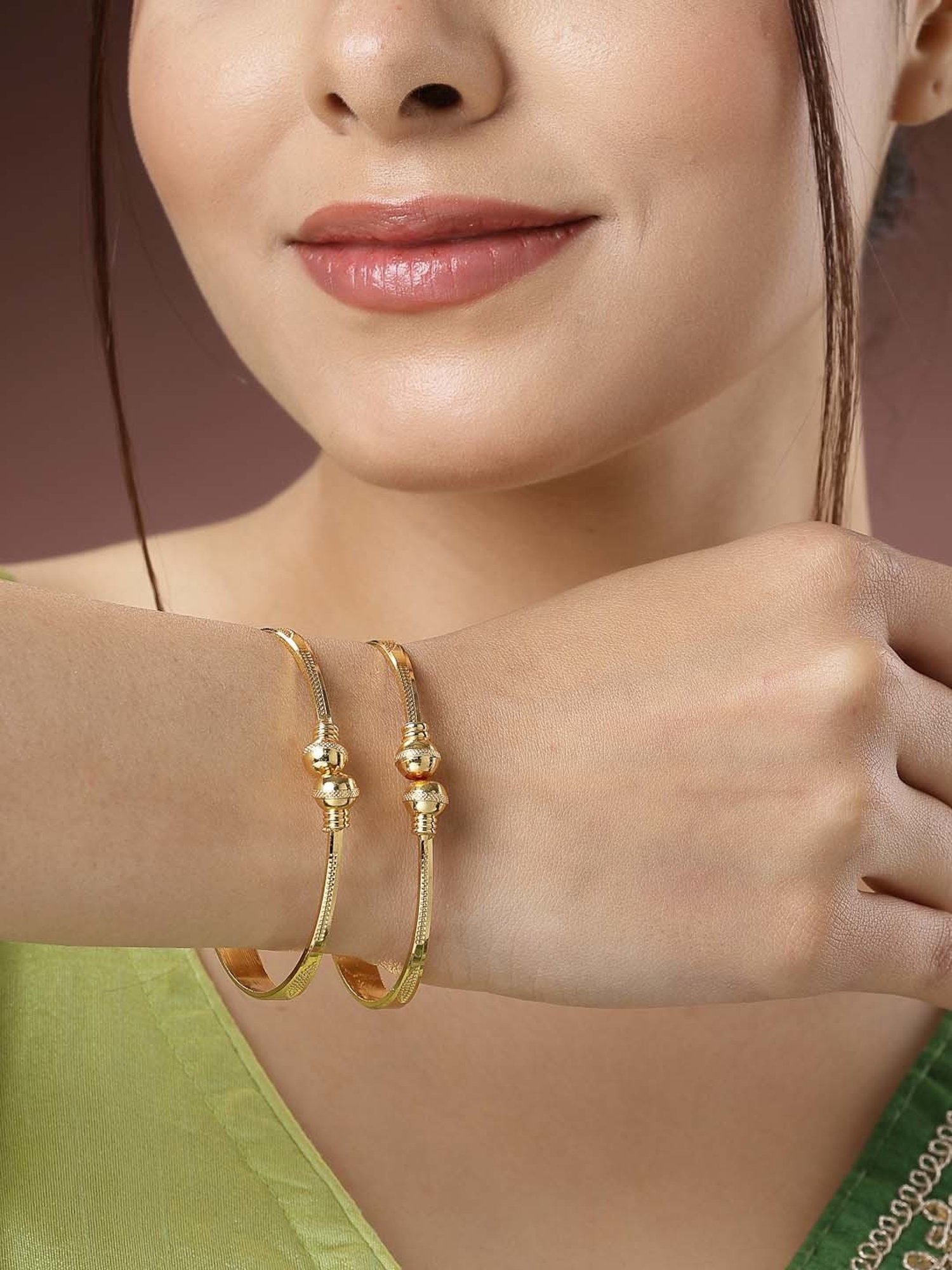 NVR Gold-Plated Handcrafted Adjustable Bangles for Women - Set of 2