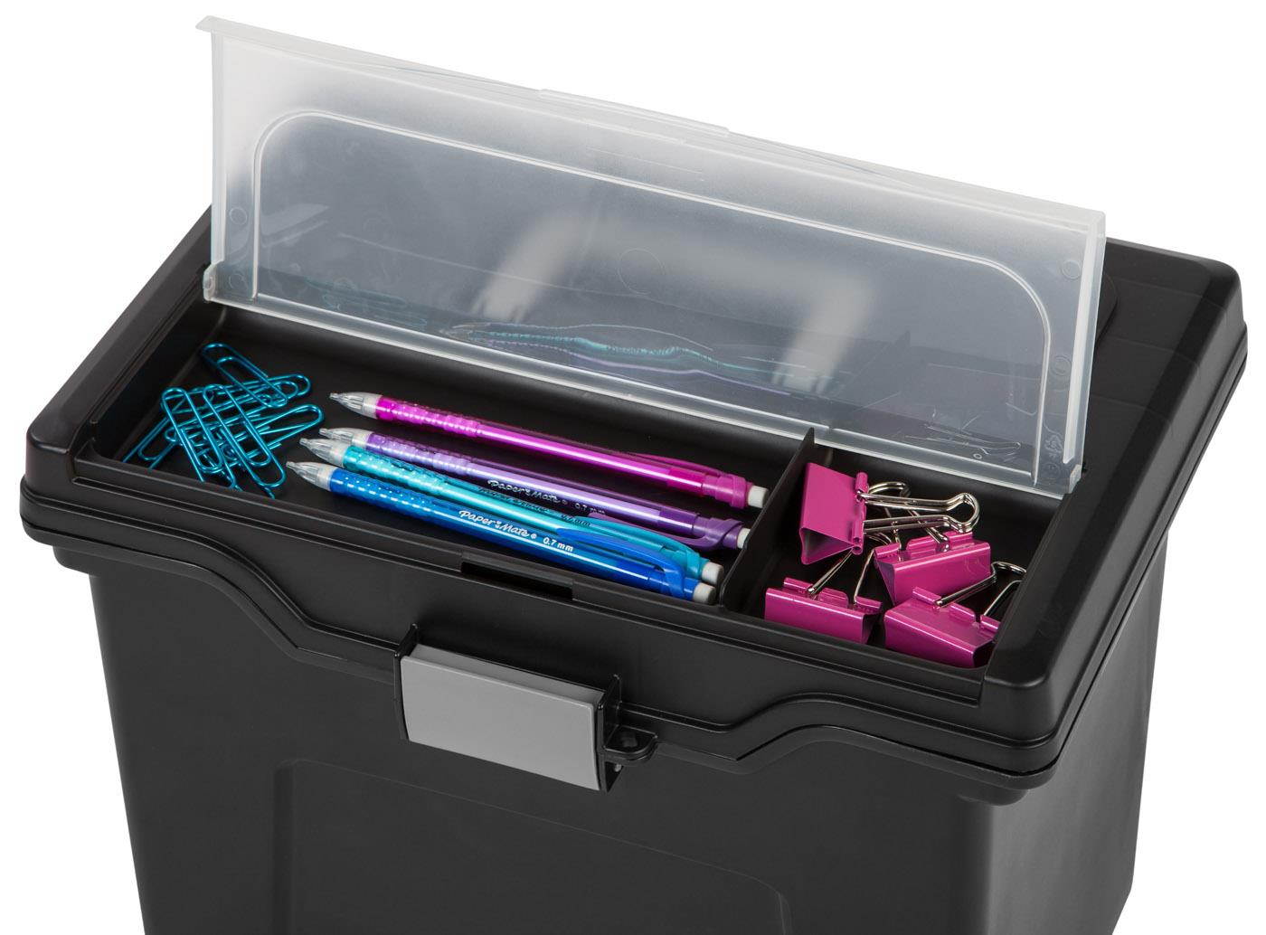 IRIS Letter Size Portable File Box with Organizer Lid 2 Pack Black