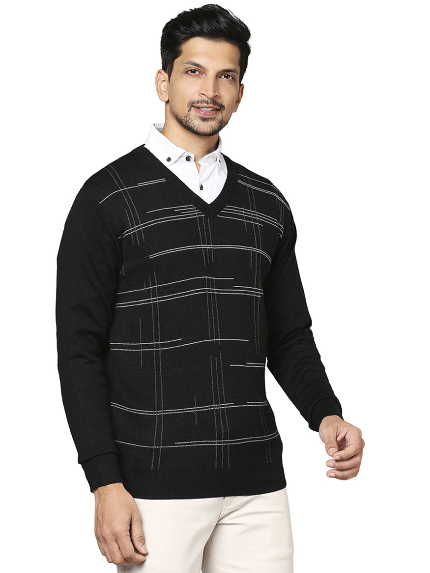 Raymond Black  Regular Fit Printed Sweaters