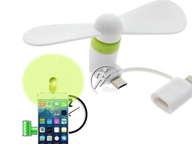 Portable Handheld Electric Hand Fan 2in1 Lightning 8Pin w/Micro USB Mini Cooler Fan for iPhone 7 6 Plus 5 Series /Samsung s7 s7 Edge S6 S6 Edge and more Android Phones - White