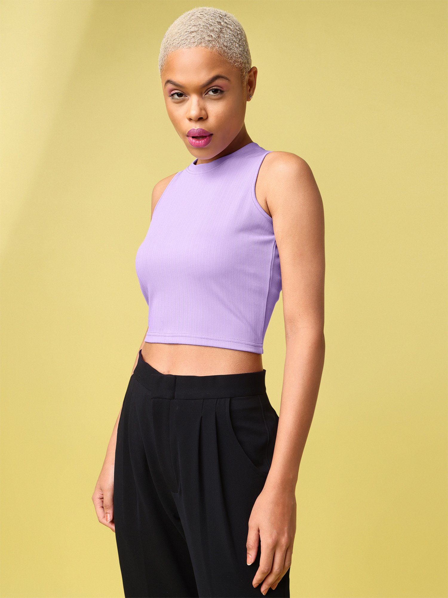 PURVAJA Lavender Regular Fit Crop Top