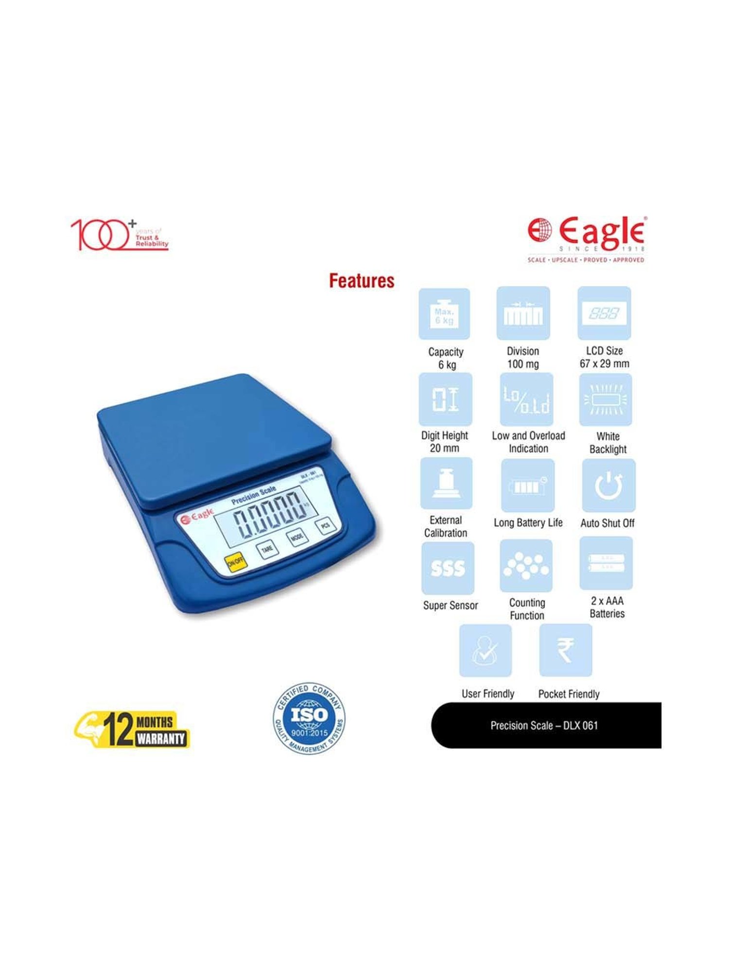 Eagle DLX-061 Digital Weight Machine for Kitchen 6 kg Capacity,0.1 g Accuracy,Kitchen Weighing Scale
