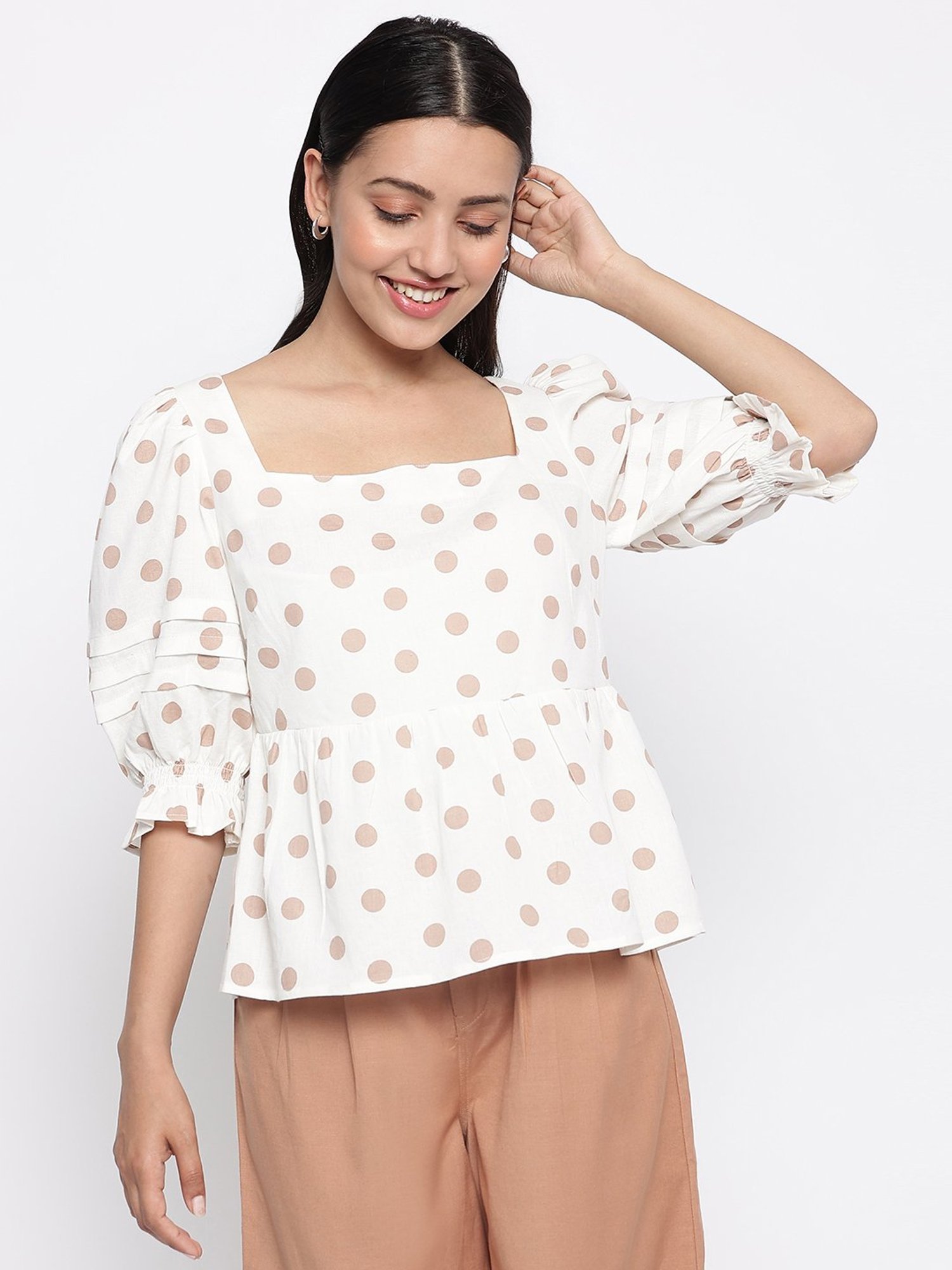 Fabindia White Cotton Printed Top