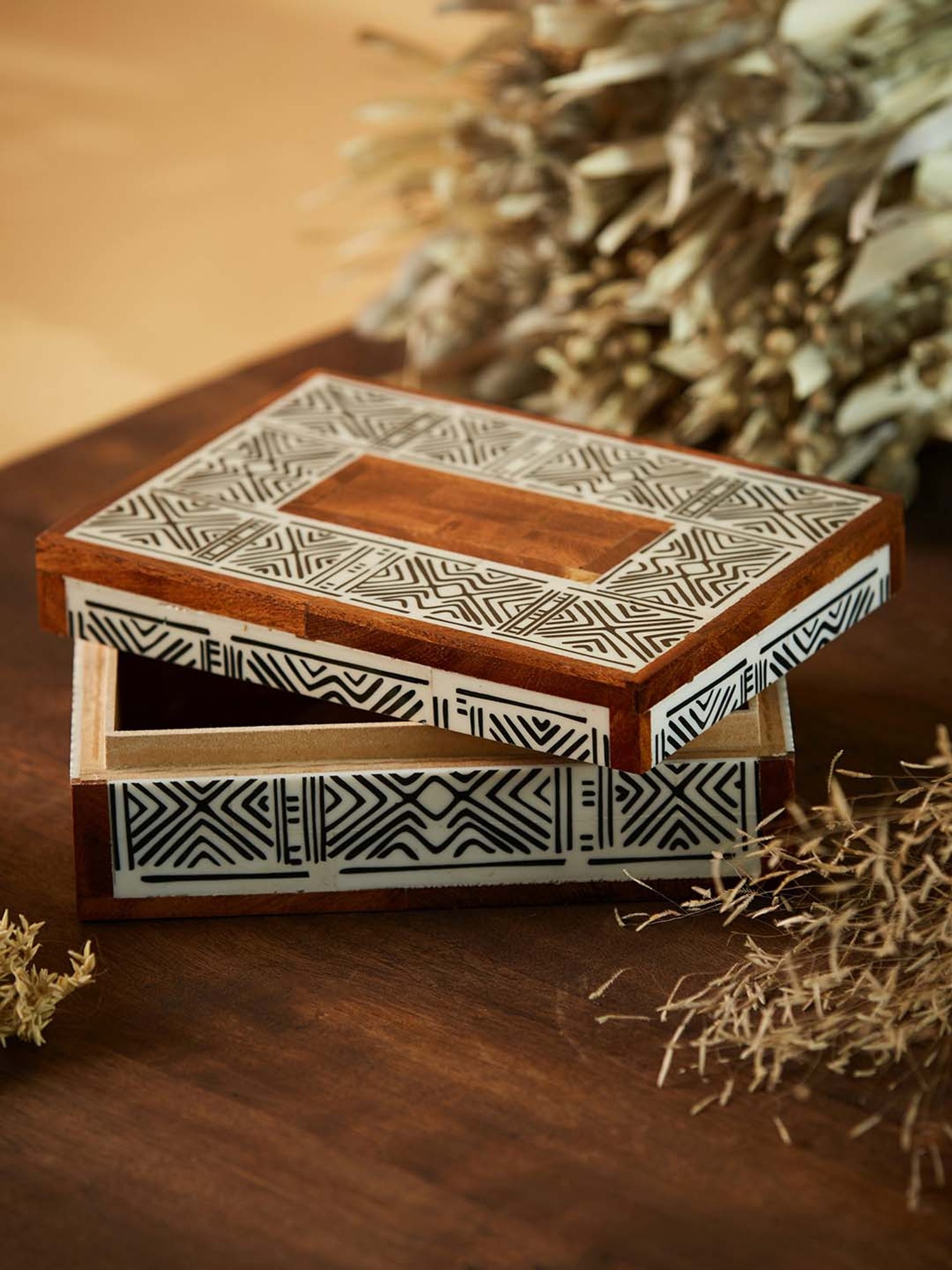 Fabindia 'Trushita' Black Mdf Utility Box - Set of 1