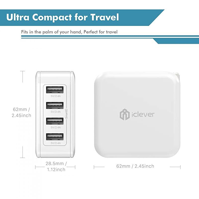 USB Wall Charger 40W 8A 4Port Charging Station with Foldable Plug USB Power Adapter for iPhone 11 Pro XsXS MaxXRX87iPad ProAir 2Mini 43 GalaxyNoteEdge LG Nexus HTC and More