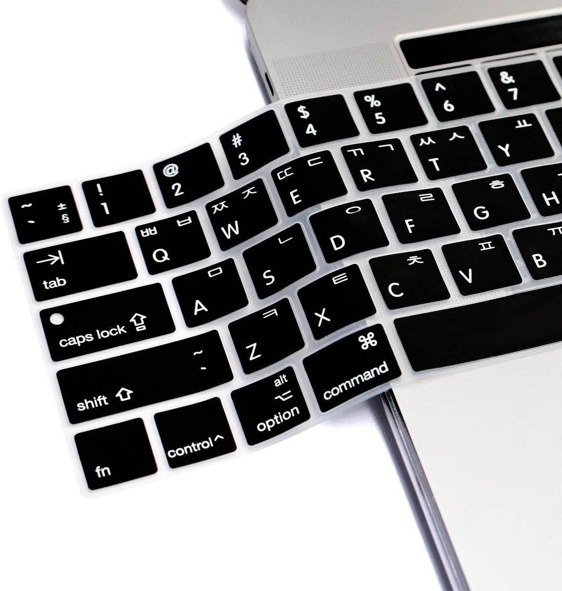 HRH Korean Language Silicone Keyboard Cover Skin for MacBook New Pro with Touch Bar 13 Inch and 15 Inch (A1989/A1706,A1990/A1707) 2018 2016 2017 Release with Touch ID,Both European/USA Layout