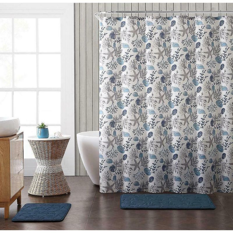 Kate Aurora Antigua Harbor Seashells & Corals Chic Fabric Shower Curtain