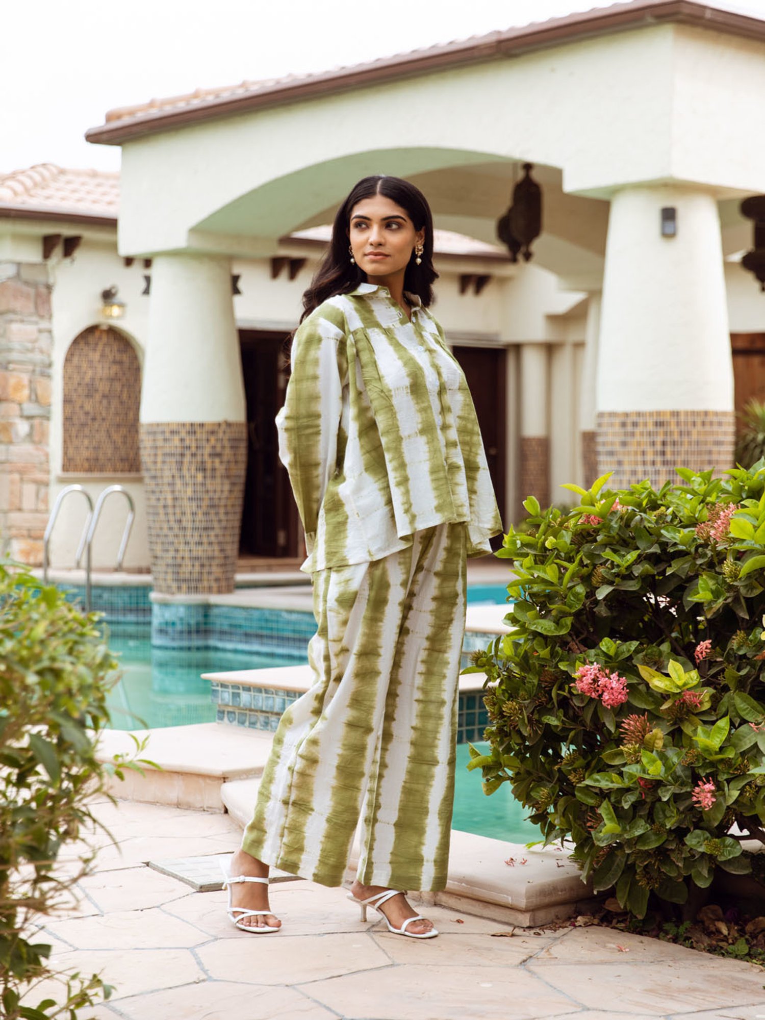 Asrumo White Green Tie Dye Cotton Coord Set