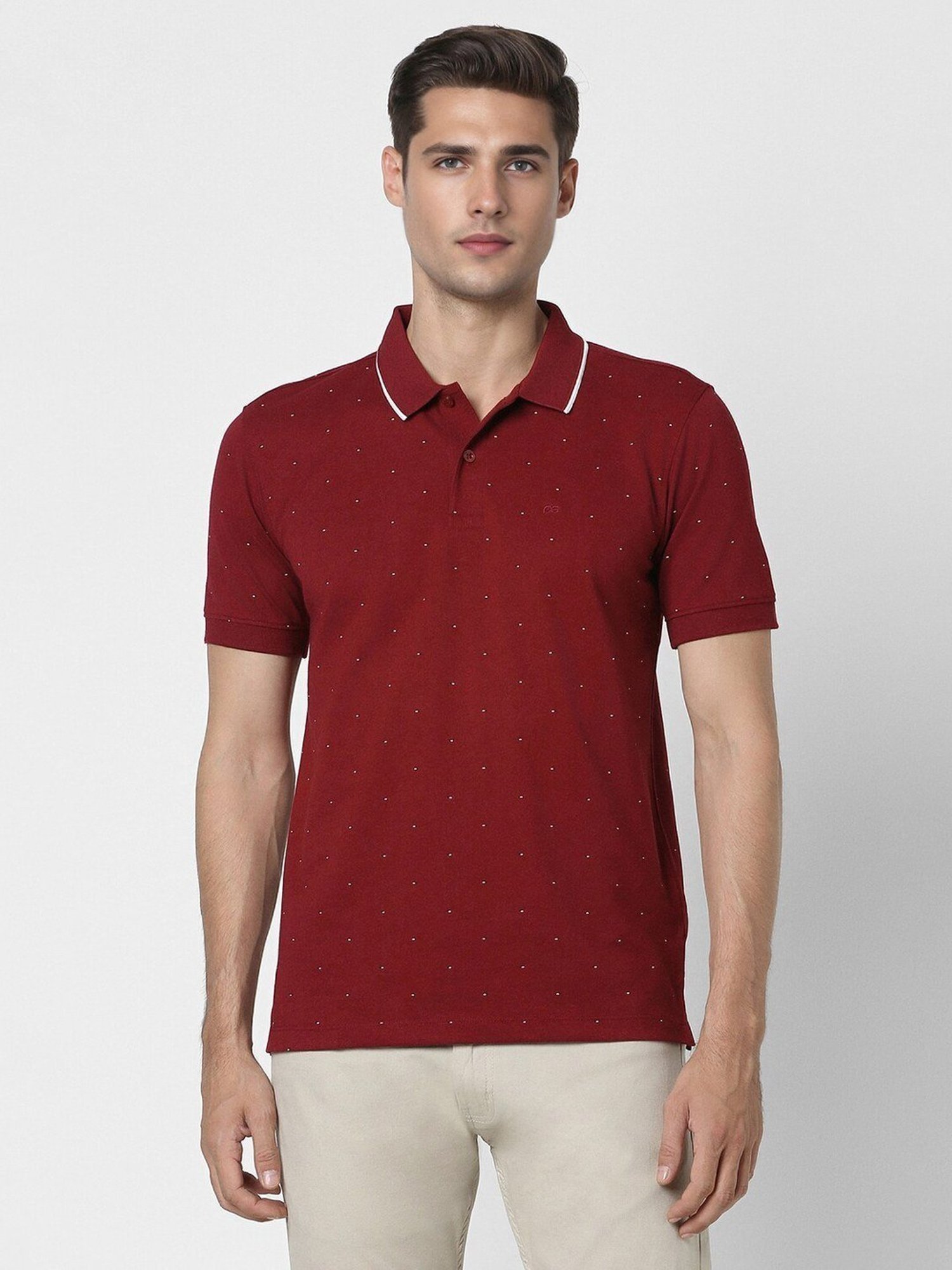 Peter England Red Regular Fit Printed Polo T-Shirt
