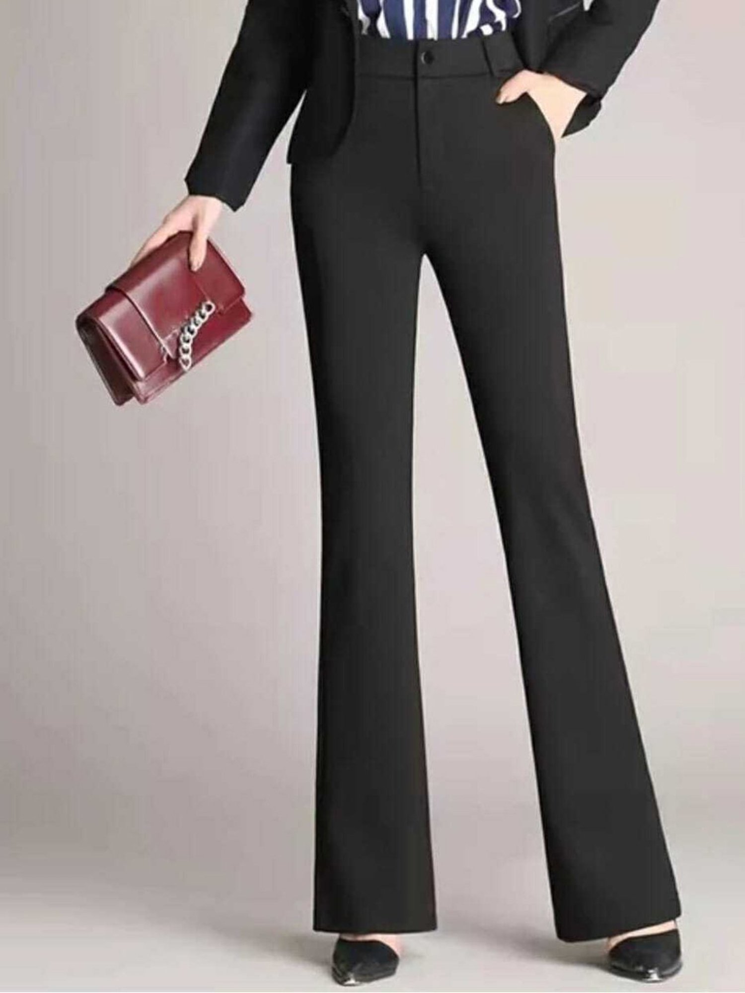 Broadstar Black Regular Fit High Rise Bootcut Trousers