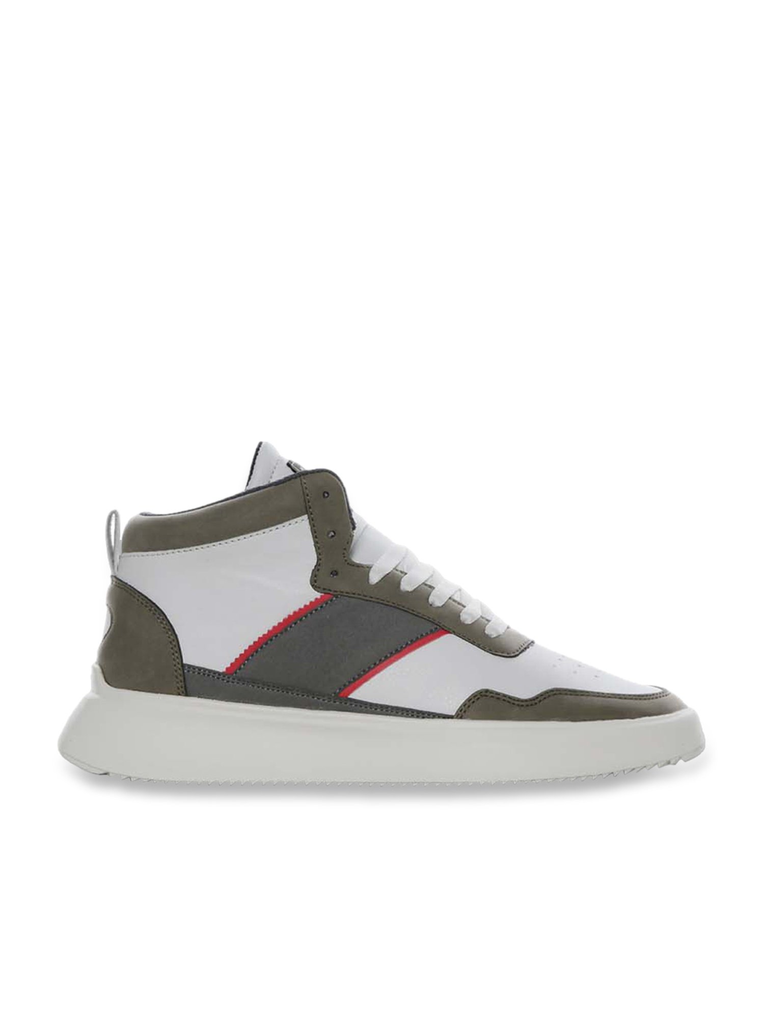 Yoho Men's White & Olive Ankle High Sneakers