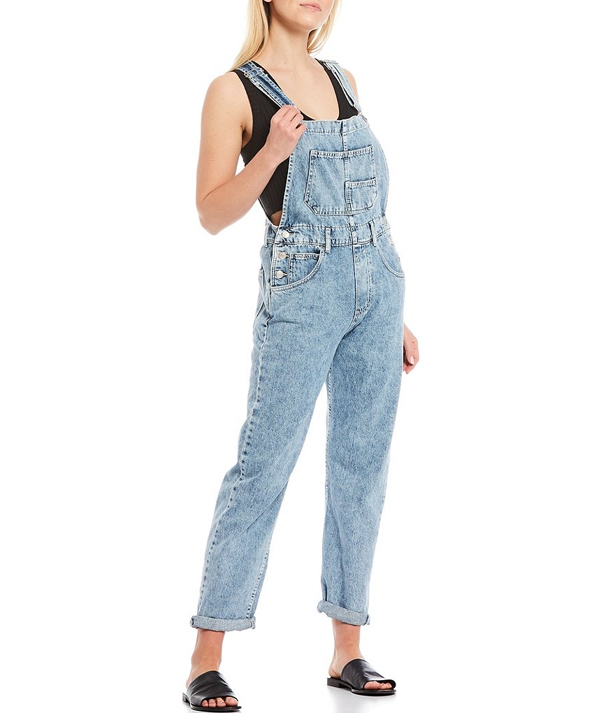 Free People Ziggy Square Neck Sleeveless Denim Overalls