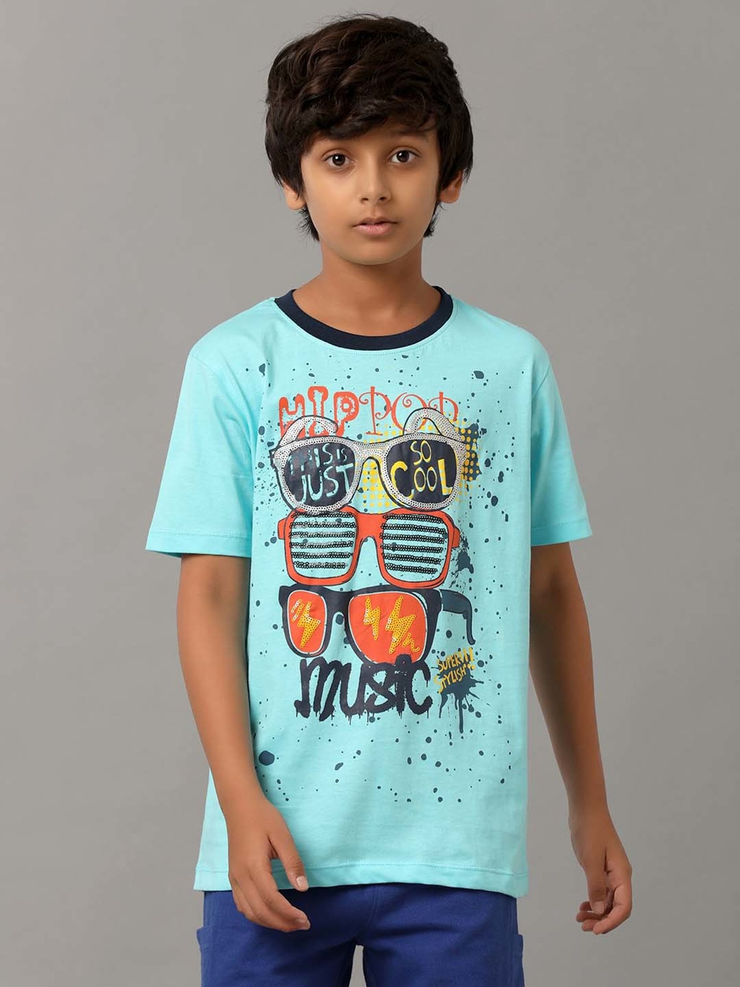 Under Fourteen Only Kids Blue Cotton Printed T-Shirt