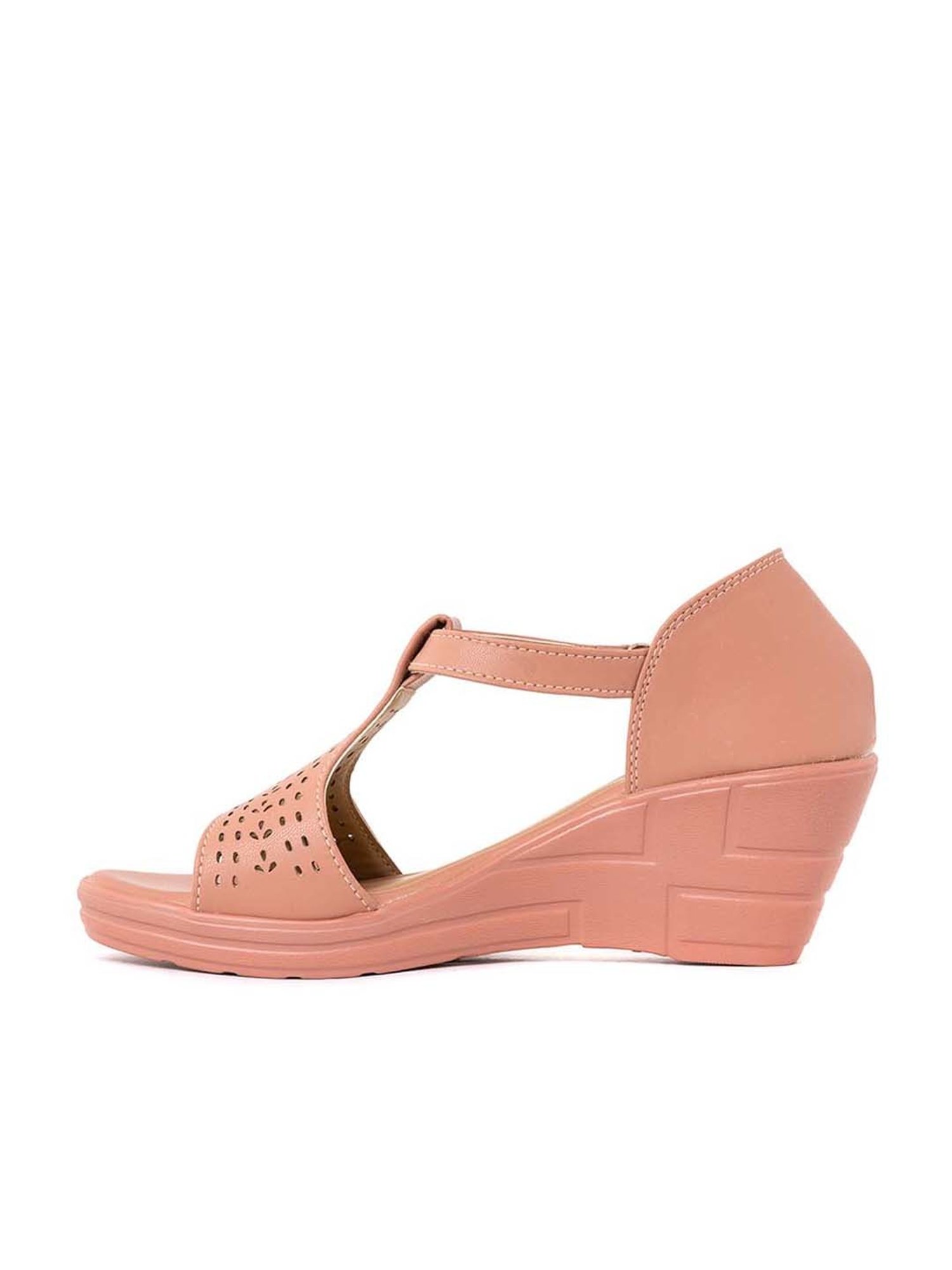 Khadim Women's Pink Ankle Strap Wedges