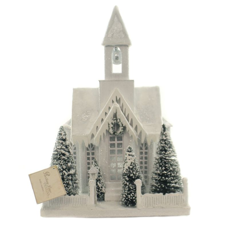 Christmas 15.0" Ivory Church Large Putz Pressed Paper Winter White  -  Decorative Figurines