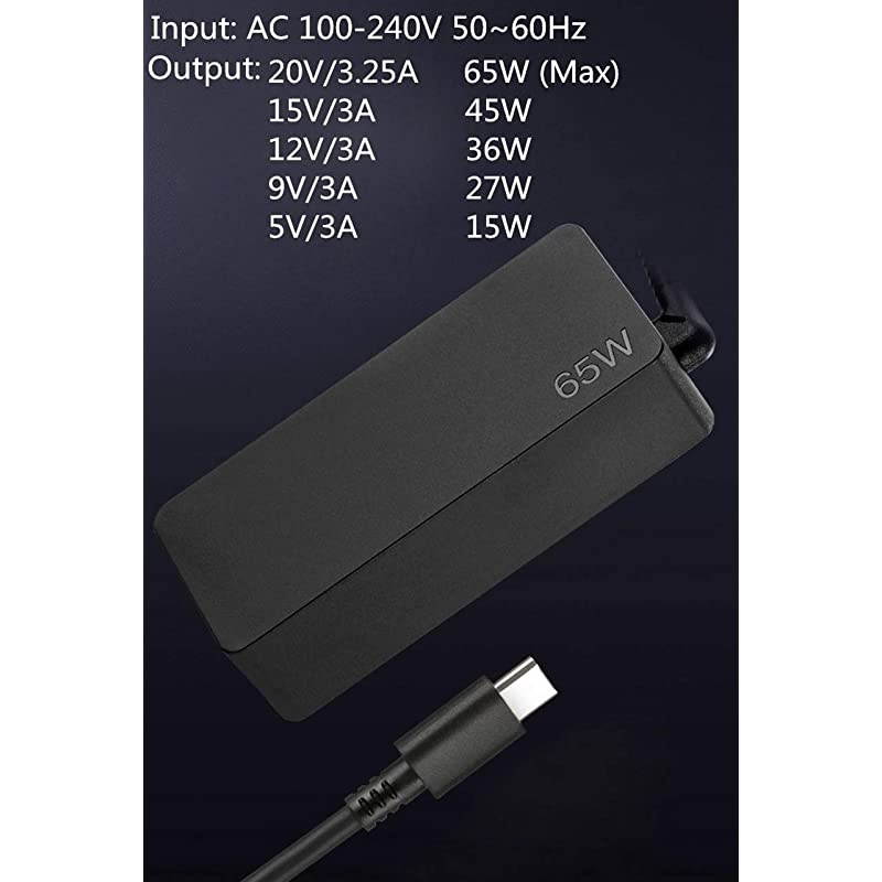USB Type C AC Charger for Lenovo ideapad S940 Yoga S940 C730 thinpad E495 E595 T580 T480 T480S p43s p53s GX20P92530 4X20M26268 ADLX65YCC3D ADLX65YLC3D ADLX65YDC3D Laptop Power Supply Adapter Cord