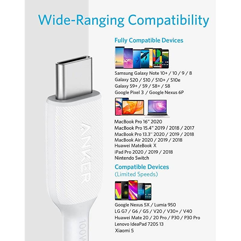 USB C Cable 100W 6ft  Powerline III USB C to USB C Charger Cable 20 Type C Charging Cable for MacBook Pro 2020 iPad Pro 2020 iPad Air 4 Galaxy S20 Plus S9 Pixel Switch LG V20 and More