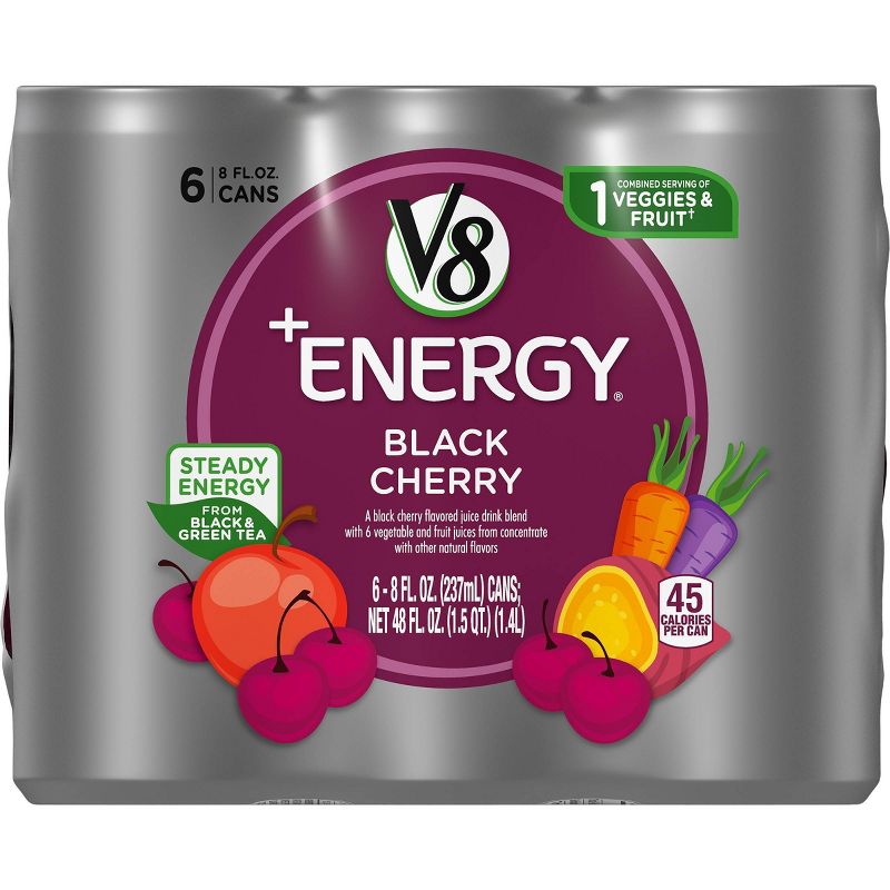 V8 V-Fusion +Energy Black Cherry Vegetable & Fruit Juice - 6pk/8 fl oz Cans
