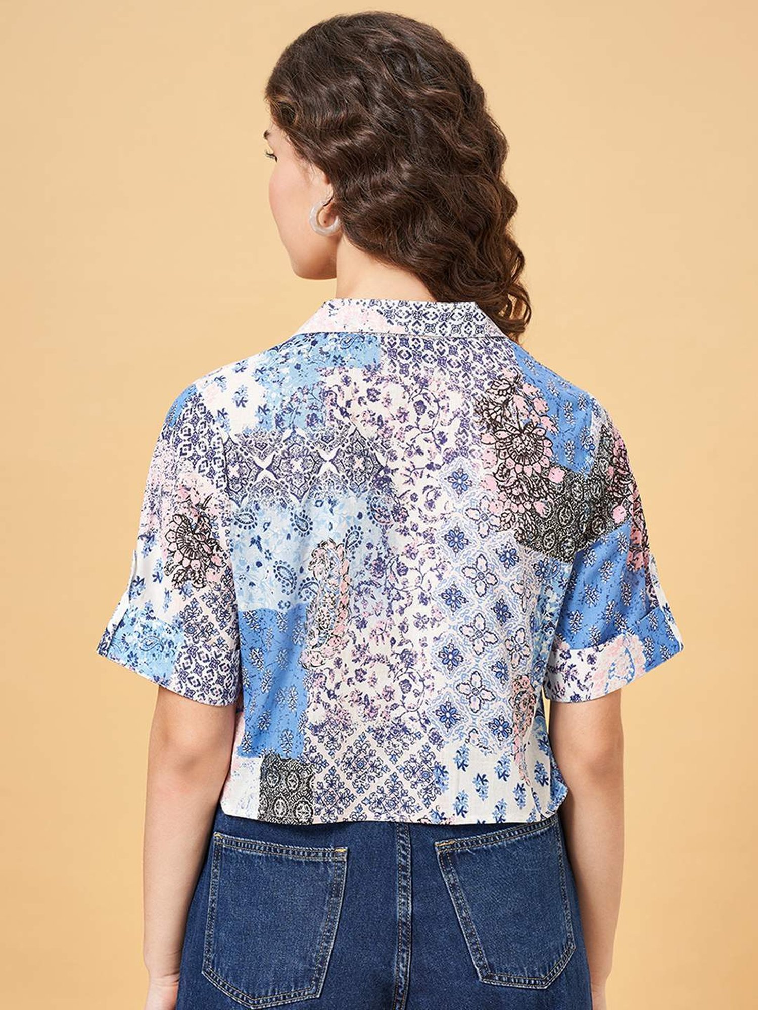 YU by Pantaloons Blue Cotton Printed Top