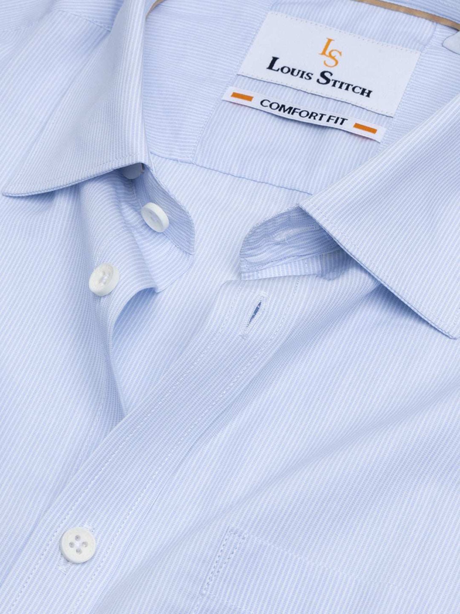 Louis Stitch Blue Cotton Regular Fit Striped Shirt