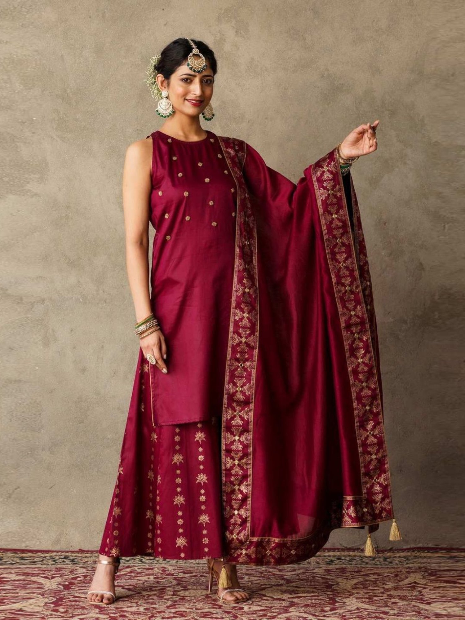 Akiso Plum Parv Chanderi Dupatta