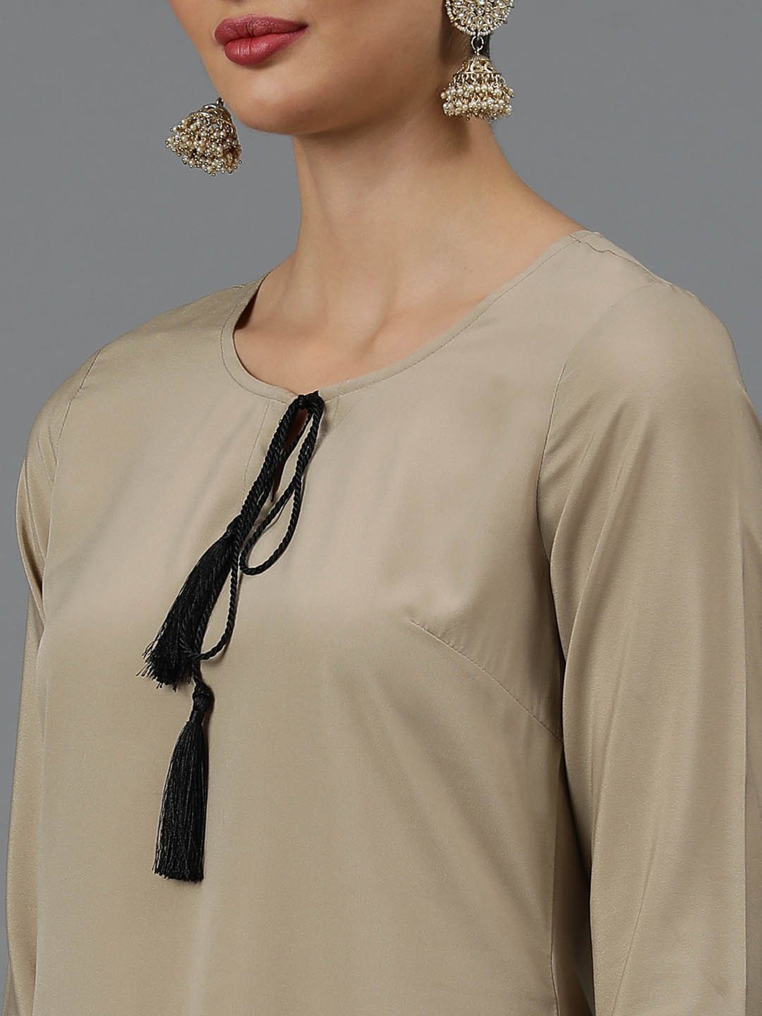 Ziyaa Beige Printed Kurta Pant Set