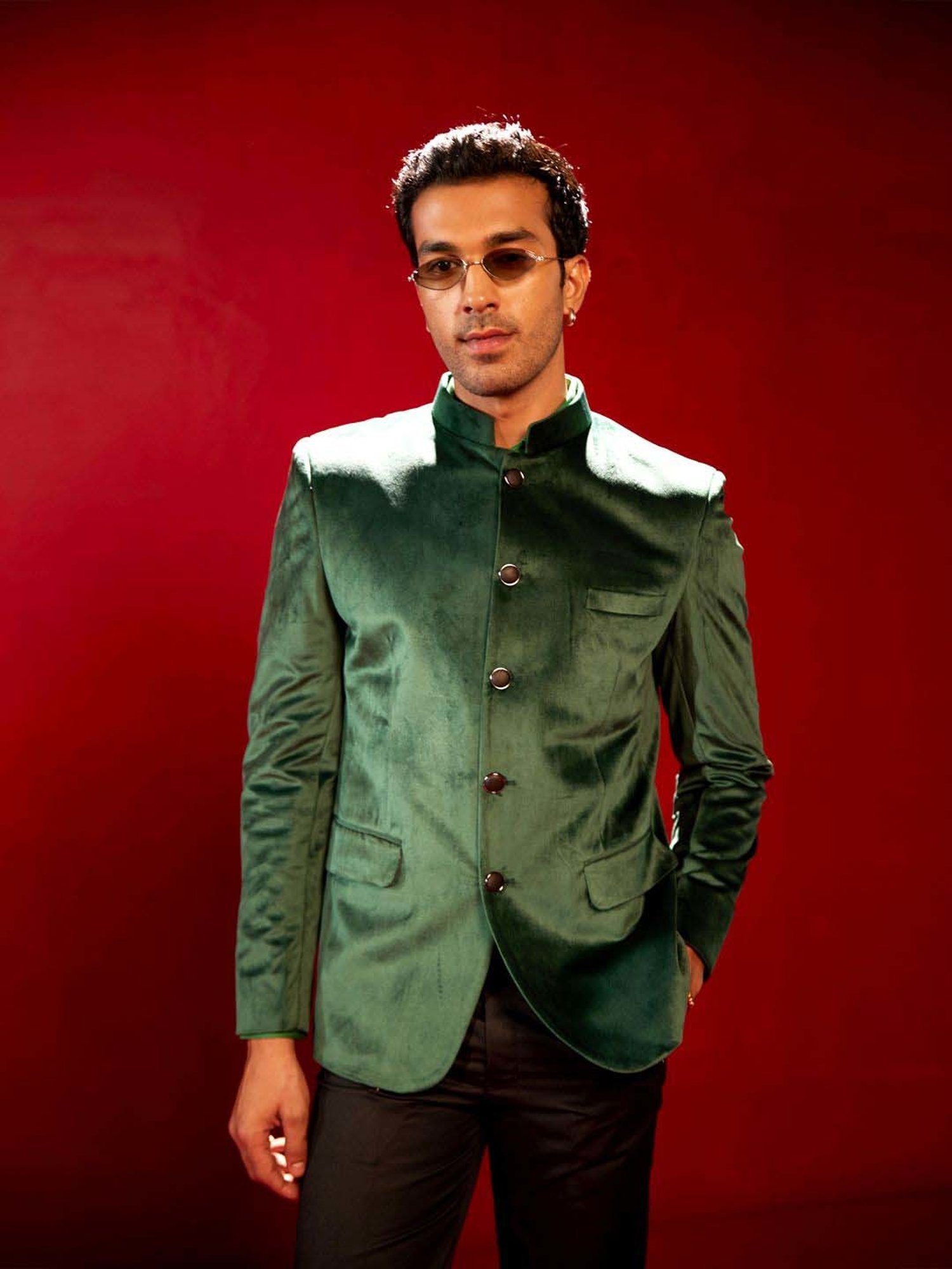 Vastramay Green Regular Fit Ethnic Blazer