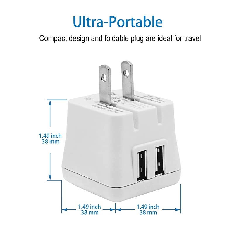2-Pack 12W 2.4A Dual Port Foldable Plug USB Travel Wall Chargers for iPhone Xs/XS MAX/XR/X/ 8/7/ 7 Plus/ 6s/ 6s Plus, iPad Pro/ Air2/ Mini 3/ Mini 4, Samsung, Kindle and More (1x black+ 1x white)