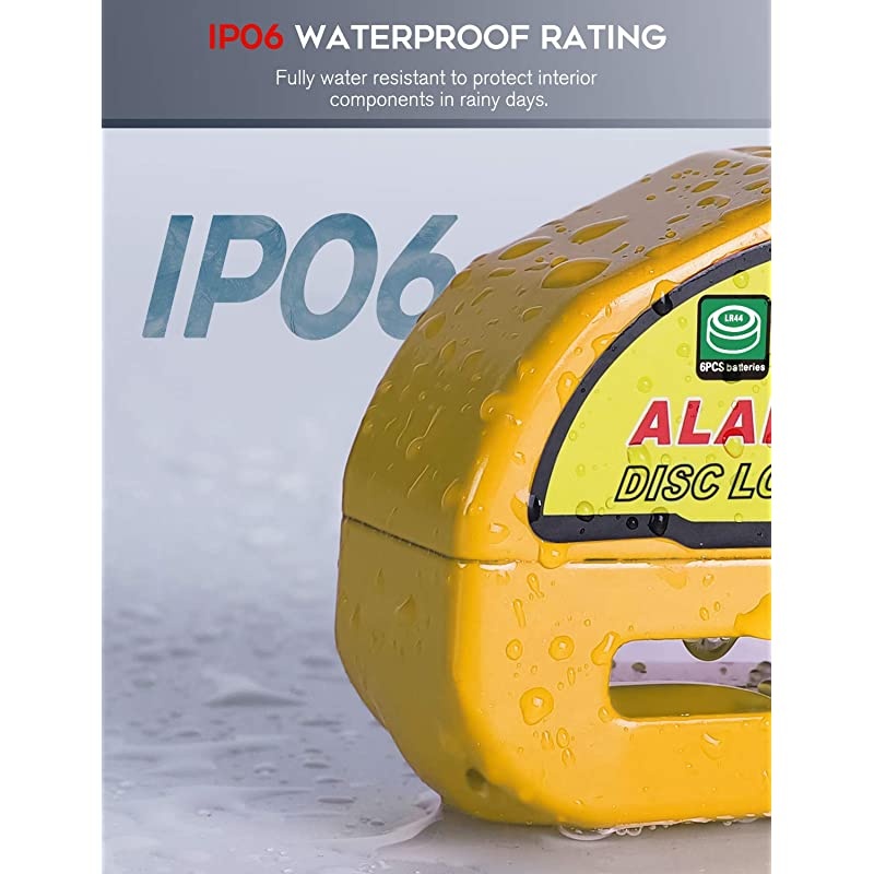 Motorcycle Alarm Disc Brake Lock Anti Theft Motorbike Security Wheel Disk Lock for 7mm Brake Rotor with 110db Alarm Sound with 15m5ft Reminder Cable for Harley Davidson etc Yellow