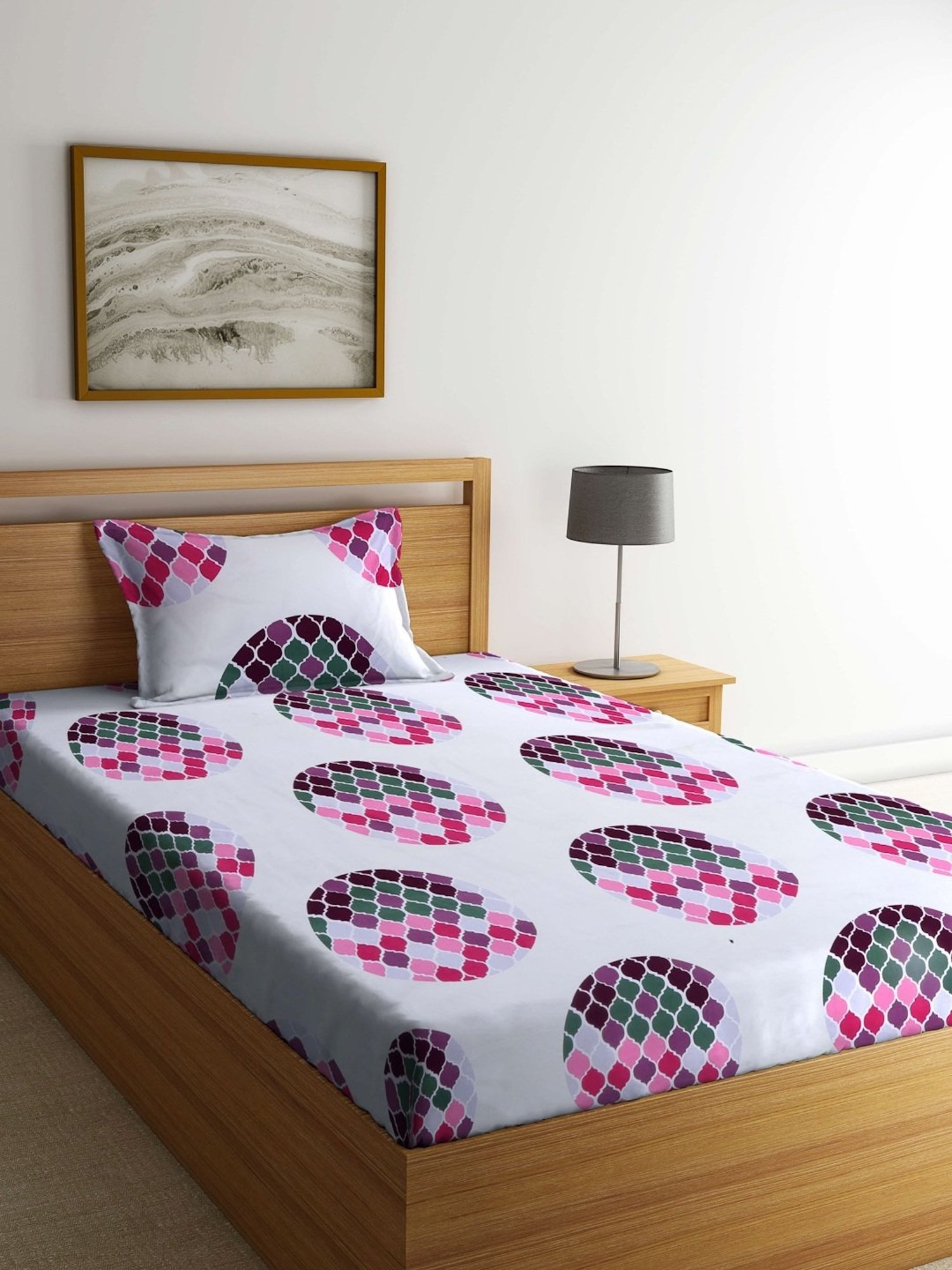 Klotthe Geometric Multicolor 210 TC Cotton Blend Single Bedsheet with 1 Pillow Cover