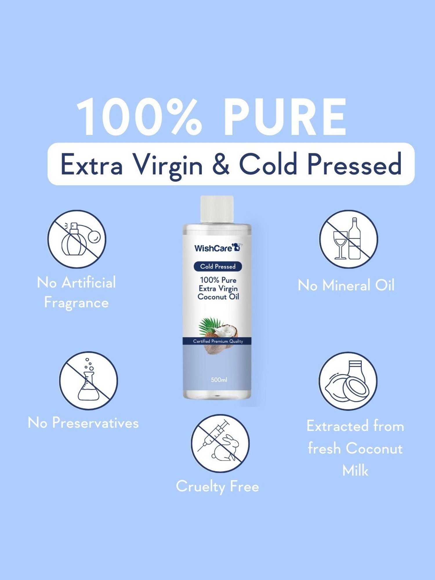 Wishcare Cold Pressed 100% Pure Extra Virgin Coconut Oil - 500 ml