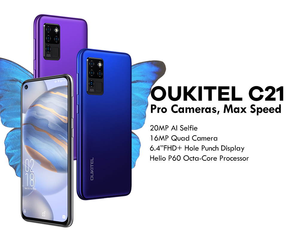 Mobile Phones,OUKITEL C21 6.4 Inches FHD+ SIM Free Unlocked Android 10.0 Dual SIM Smartphone 4g,4GB RAM+64GB ROM Helio P60 4000mAh Big Battery Four Cameras 20MP Front Camera Mobile Phone