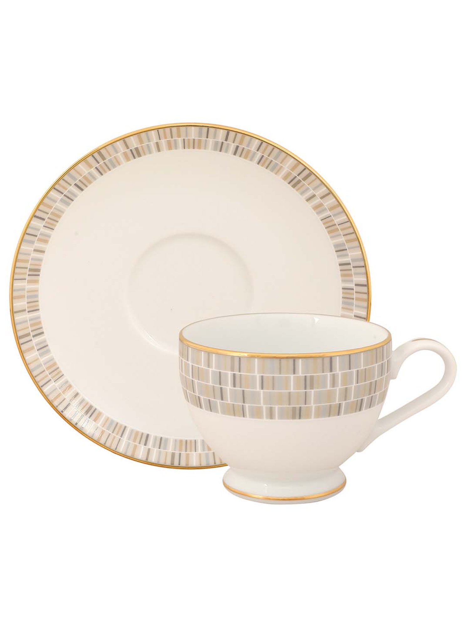 NORITAKE Ville De Lumiere Off-White & Brown Porcelain 0.215 L Tea Set (6 Tea Cups & 6 Tea Saucers)