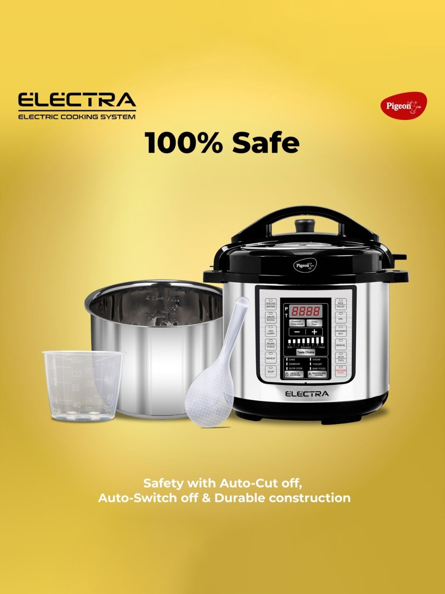 Pigeon Air Fryer 1200W, 6L with Touch Control & 8 Pre-Set Menu (Black)