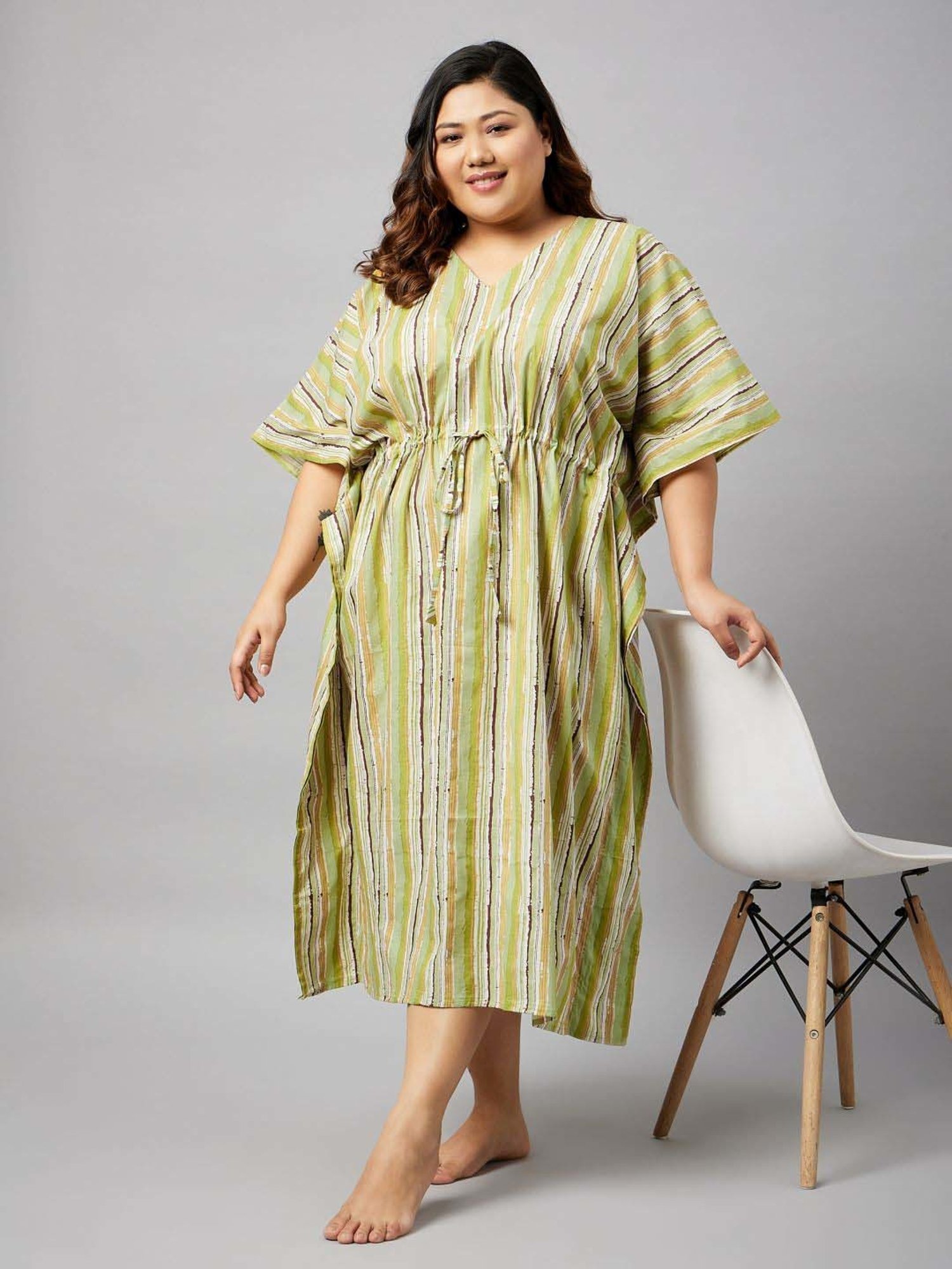 Secrets By ZeroKaata Green Cotton Printed Kaftan