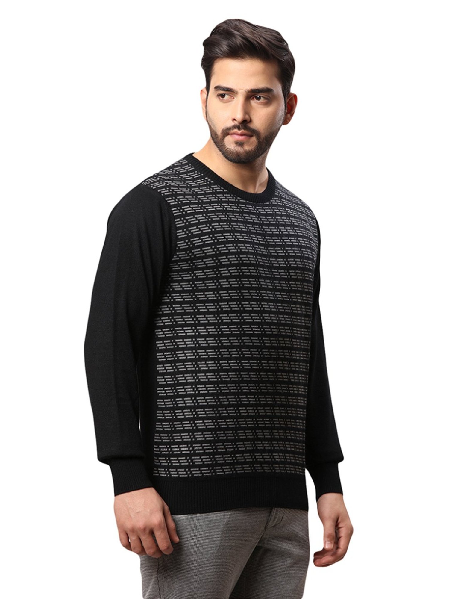 Raymond Black Regular Fit Printed Sweater