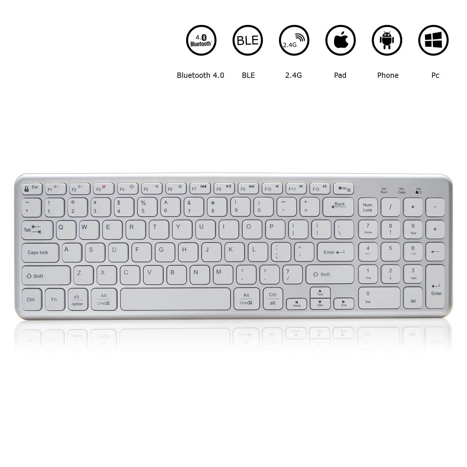 Bluetooth Keyboard for mac,Full Size switchable Multi-Device Keyboard, Wireless Keyboard for mac with Numeric keypad,Keyboard Wireless for Mac,Windows,iOS,Android and The Other moblie Device.(White)