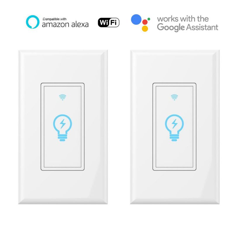 Smart Light Switch, Wi-Fi Wall Touch Remote Control with Smartphone Compatible with Alexa, Works with Google Assistant, Control Your Fixtures From Anywhere, No Hub Required, Timing Kuled (2pack)