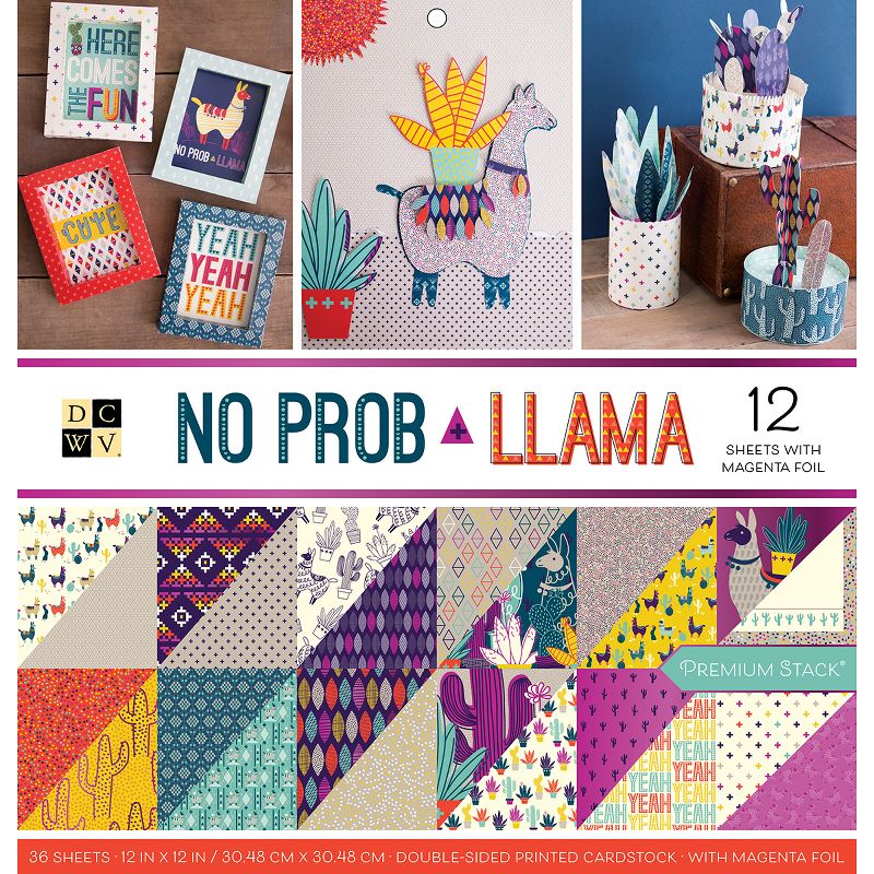 DCWV Double-Sided Cardstock Stack 12"X12" 36/Pkg-No Prob Llama, 18 Designs/2 Each