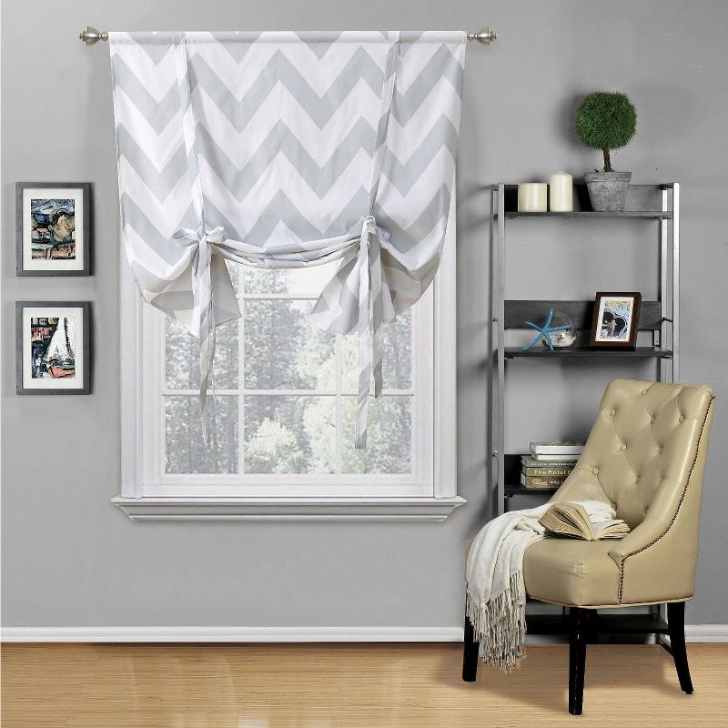 Regal Home Collections Metallic Chevron Tie Up Curtain Shade - 42 in. W x 63 in. L, Silver/White