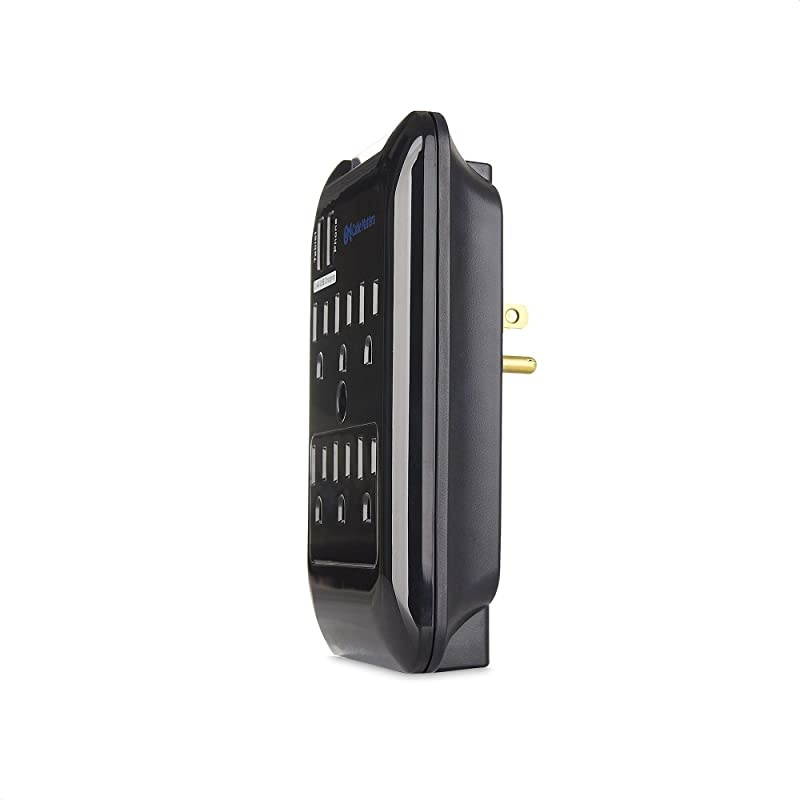 6 Outlet Wall Mount Surge Protector with USB Charging in Black (Updated Version with Dimmed LED Light)